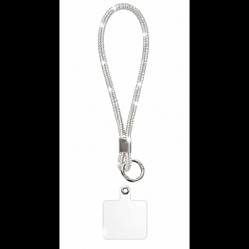 Luxury Crystal Wrist Strap Keychain Holder για Κινητό & Κλειδιά Ασημί