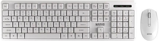 [6932391927717] Marvo WS005 Ασύρματο Σετ Πληκτρολόγιο & Ποντίκι Αγγλικό US Λευκό
