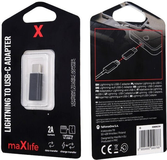 [5900495940766] Maxlife Lightning to USB-C Adapter
