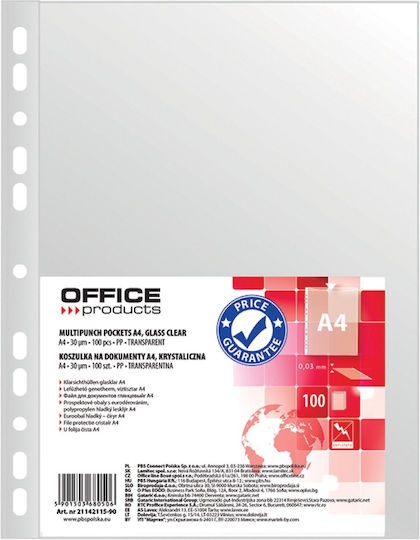 Office Products Πλαστικές Ζελατίνες για Έγγραφα A4 με Τρύπες 100τμχ