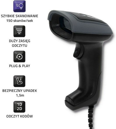 [5901878508634] Qoltec Scanner Χειρός Ενσύρματο με Δυνατότητα Ανάγνωσης 2D και QR Barcodes