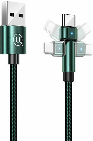 [6958444929279] Usams SJ477 Angle (90°) / Braided USB 2.0 Cable USB-C male - USB-A 10W Πράσινο 1m SJ477USB02