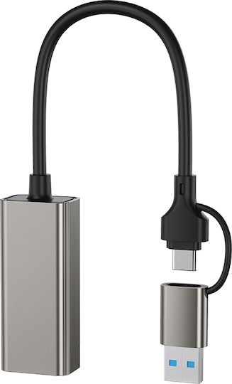 [6920680861682] XO HUB018 Αντάπτορας Δικτύου USB σε Type-C 2-σε-1 RJ45 100Mbs14,99