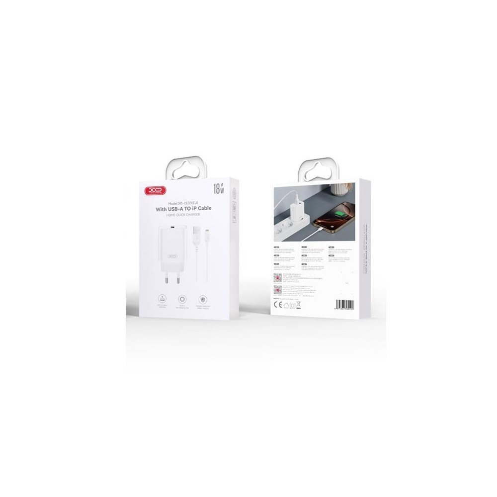 [6975837582088] XO Φορτιστής CE33 με Θύρα USB-A και Καλώδιο Lightning 18W Quick Charge 3.0 Λευκός