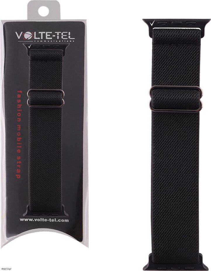 [5205308341014] Λουράκι Ρολογιού Apple Watch 38/40/41mm Elastic Braided Nylon Black VT101