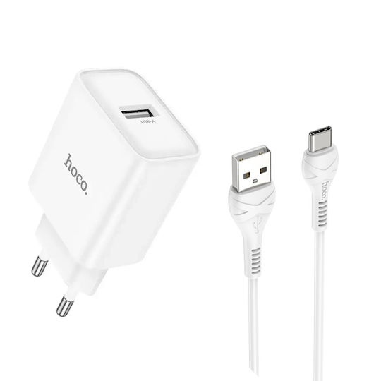 [6942007676700] Hoco DC72 River Φορτιστής Ταξιδίου  USB-A 5V 2.1A με Καλώδιο USB-A σε USB-C 1m Λευκός